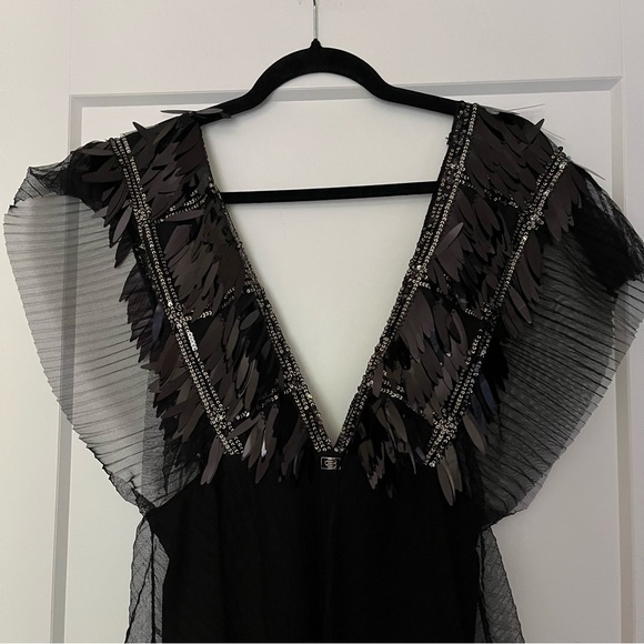 NWOT stunning gauzy witchy floaty sequined  flutter sleeved maxi dress - Picture 1 of 9